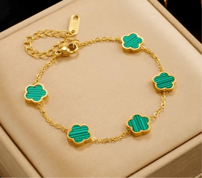 Five-Leaf Flower: Golden Charm Bracelet - Heart Crafted Gifts