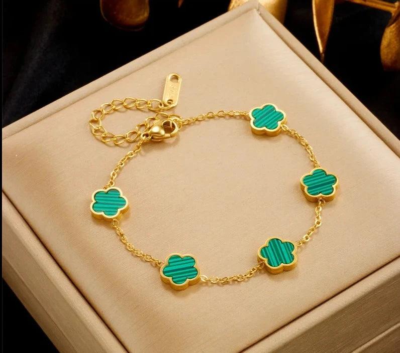 Five-Leaf Flower: Golden Charm Bracelet - Heart Crafted Gifts