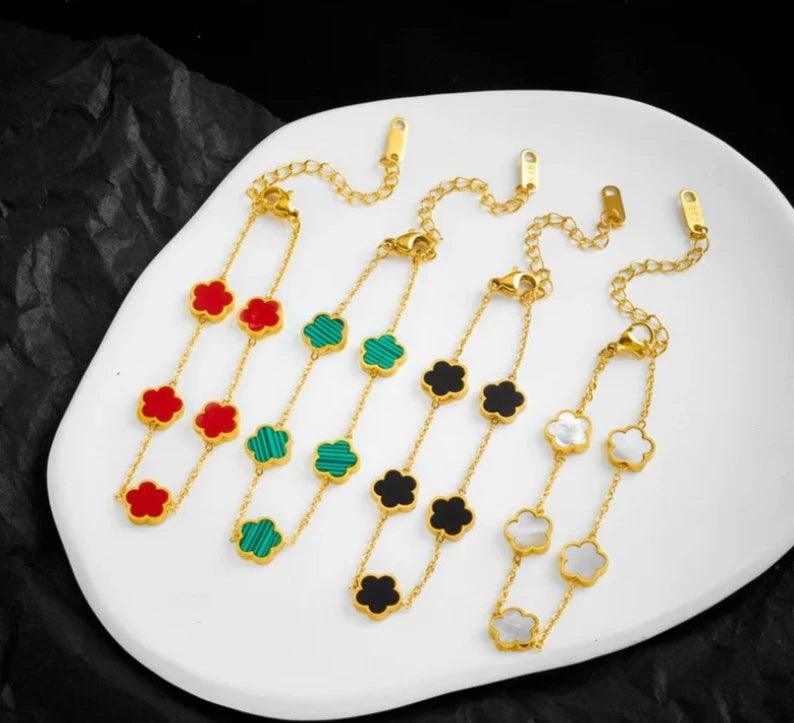 Five-Leaf Flower: Golden Charm Bracelet - Heart Crafted Gifts