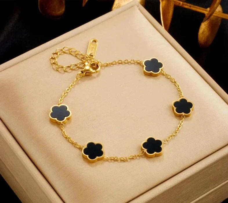 Five-Leaf Flower: Golden Charm Bracelet - Heart Crafted Gifts
