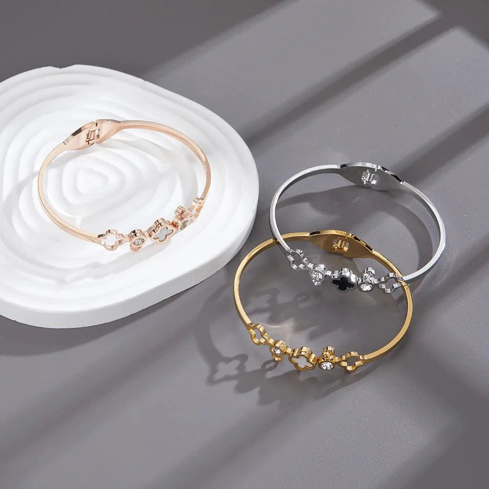 Four-Leaf Flower Bangles: Clover Bracelet - Heart Crafted Gifts