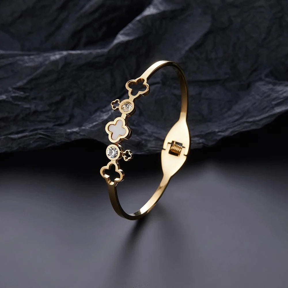 Four-Leaf Flower Bangles: Clover Bracelet - Heart Crafted Gifts