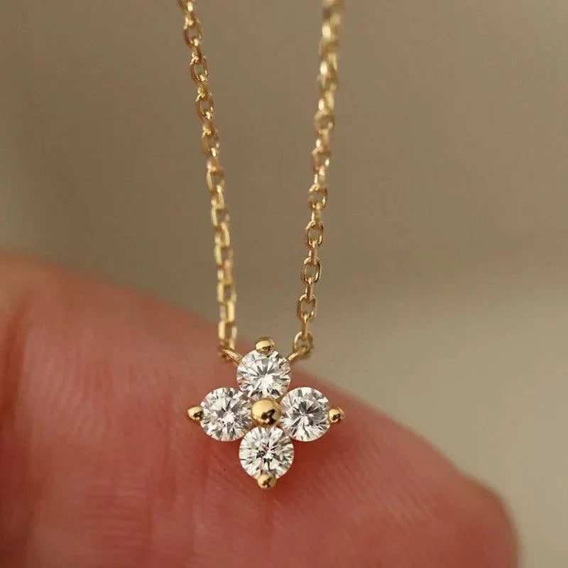 Four Leaf Flower Necklace: 18K Gold Plating on Sterling Silver - Heart Crafted Gifts