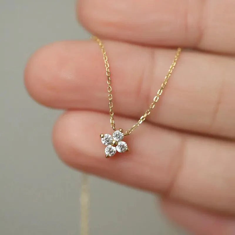 Four Leaf Flower Necklace: 18K Gold Plating on Sterling Silver - Heart Crafted Gifts