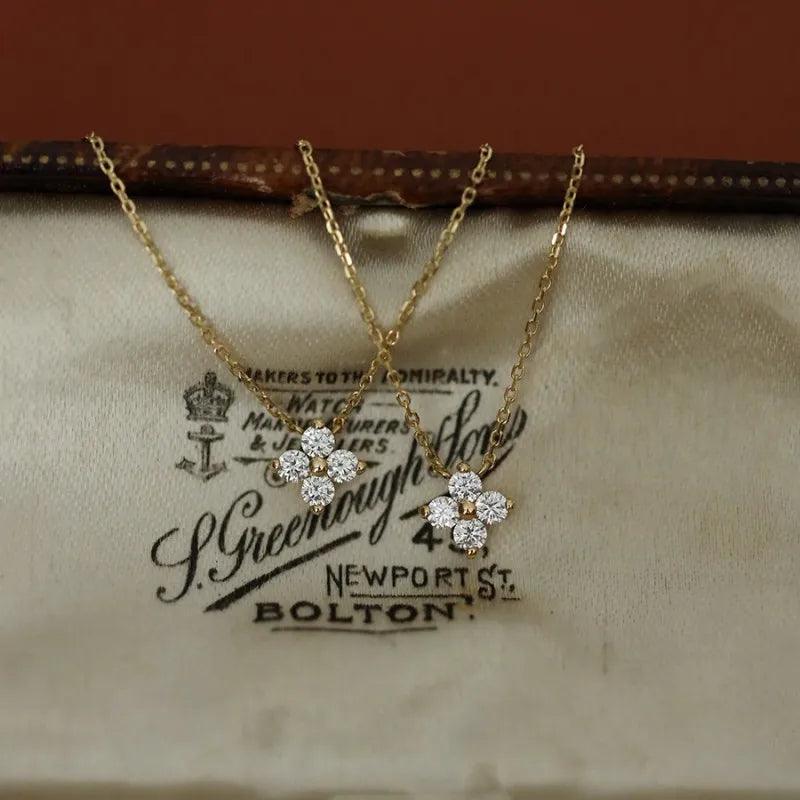 Four Leaf Flower Necklace: 18K Gold Plating on Sterling Silver - Heart Crafted Gifts