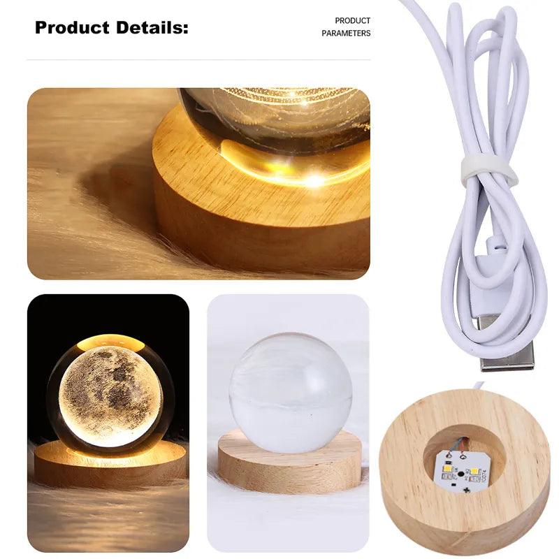 Galaxy Glass Crystal Ball Night Light with wood base: Illuminate Love - Heart Crafted Gifts