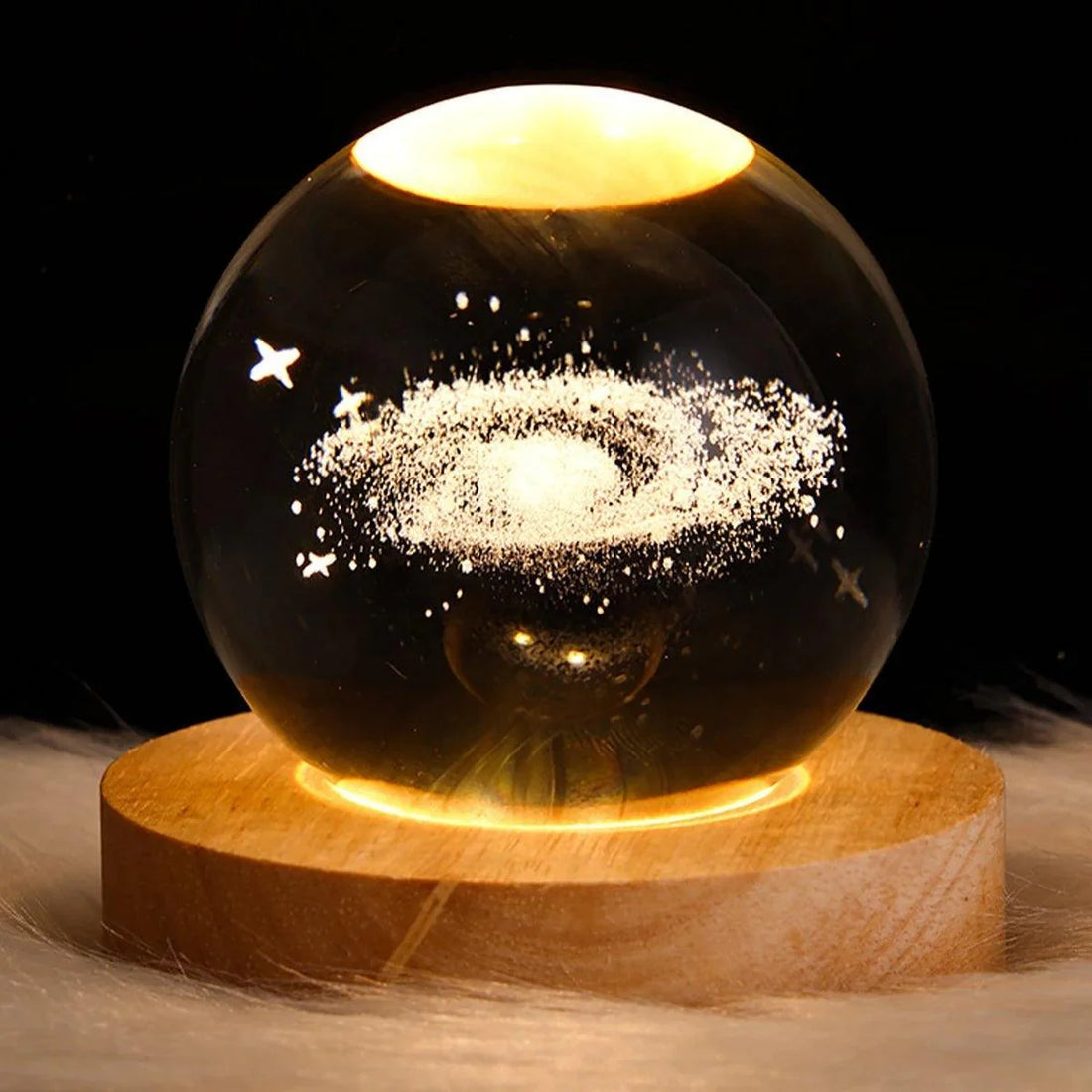 Galaxy Glass Crystal Ball Night Light with wood base: Illuminate Love - Heart Crafted Gifts