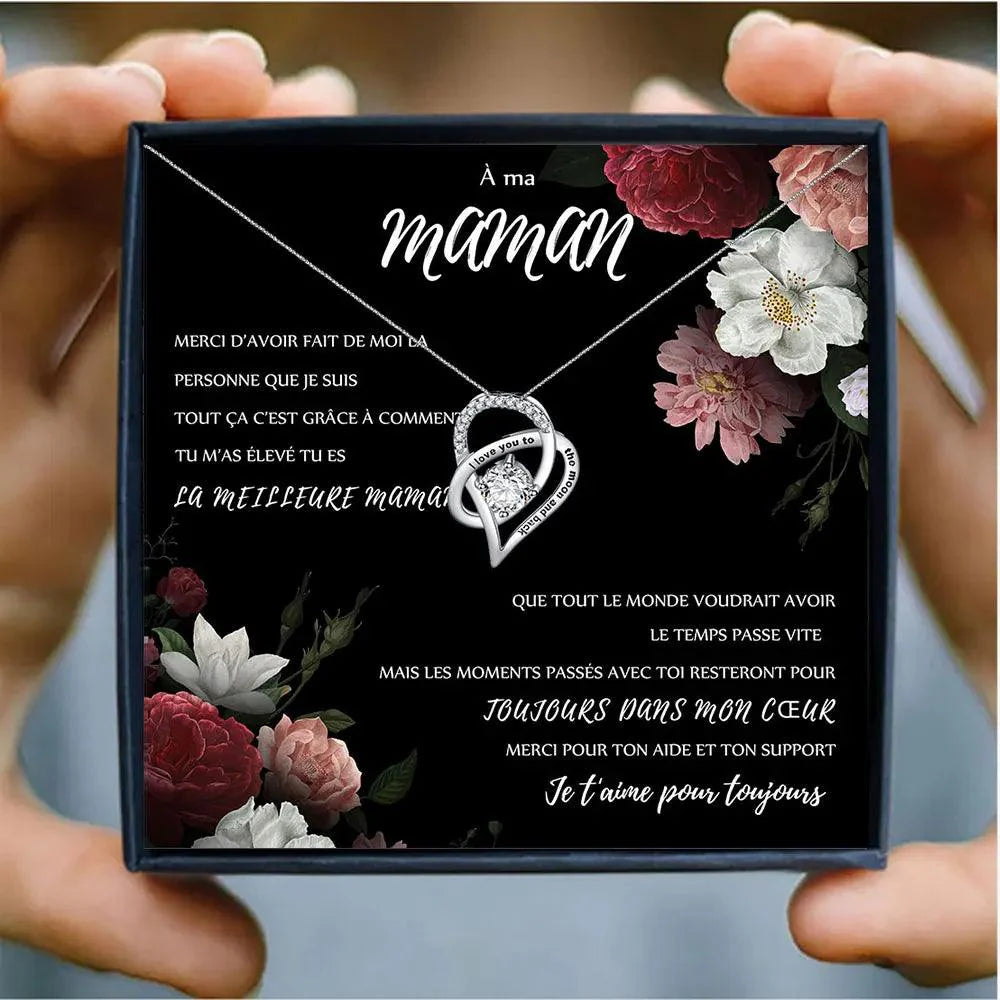 Heart Necklace for Mom with heartfelt Message: "I love you to the moon and back" - Heart Crafted Gifts