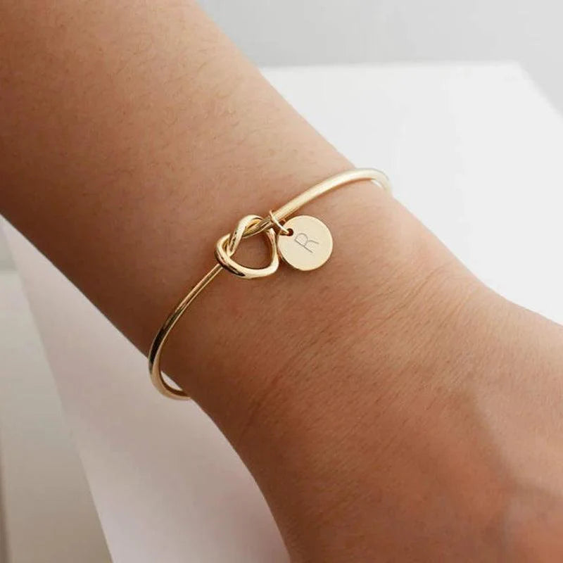Heartfelt Elegance: Alphabet Letters Initial Charm Adjustable Bracelet - Heart Crafted Gifts