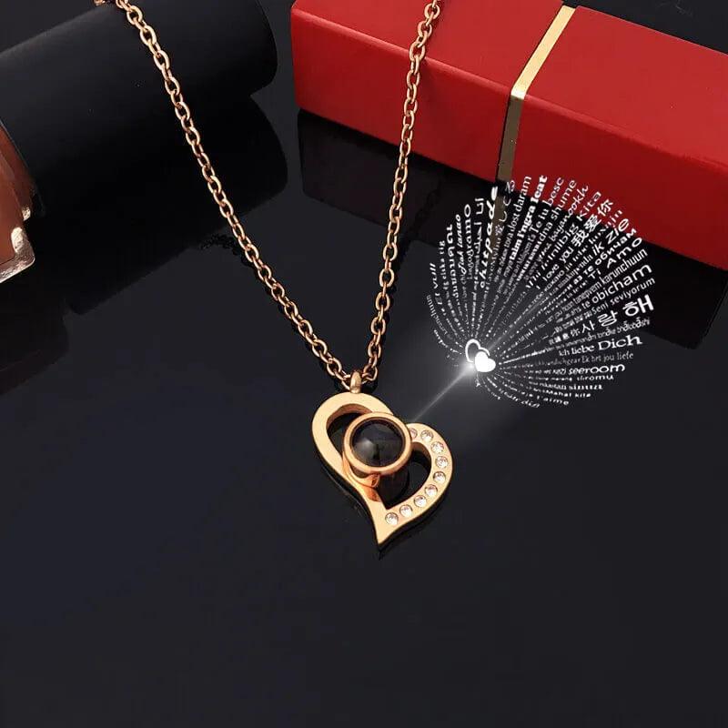 Necklace with Rose Gift Set: Expressive Love: 'I love You' Projection Necklace - Heart Crafted Gifts