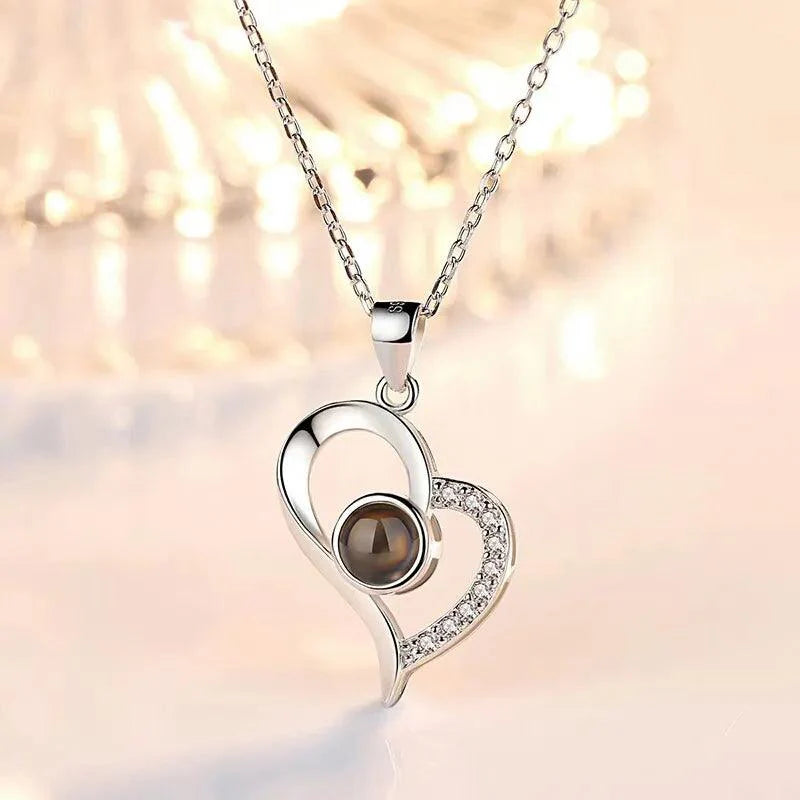 Necklace with Rose Gift Set: Expressive Love: 'I love You' Projection Necklace - Heart Crafted Gifts
