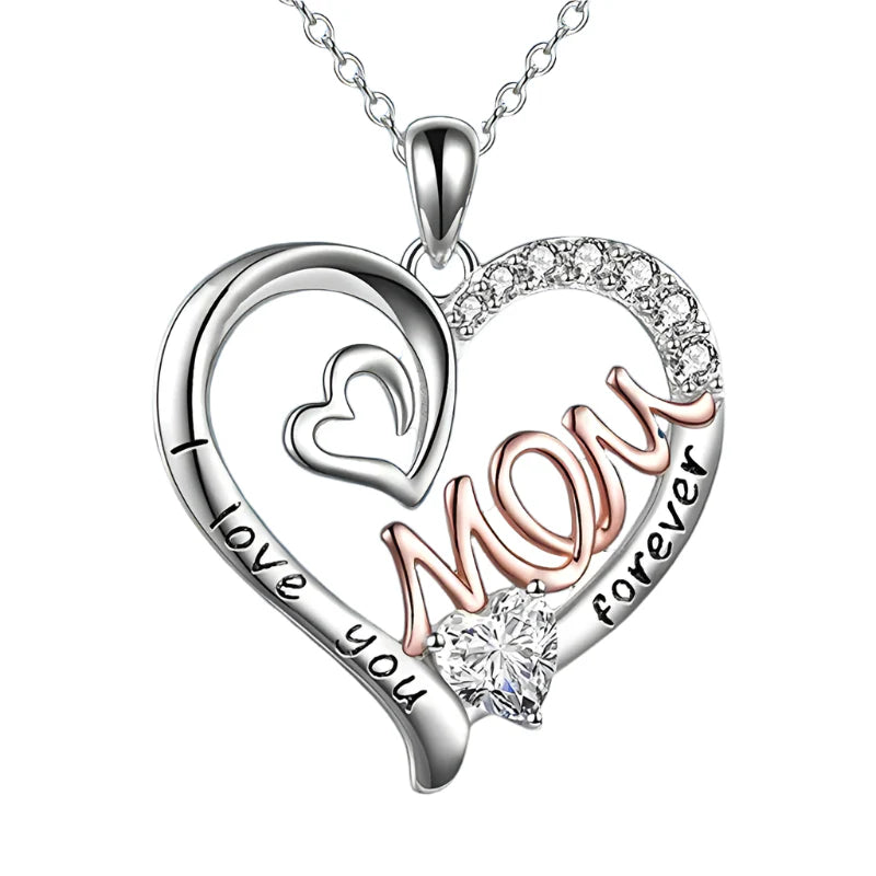 Silver Heart Pendant Necklace: "I Love you Forever Mom" - Heart Crafted Gifts