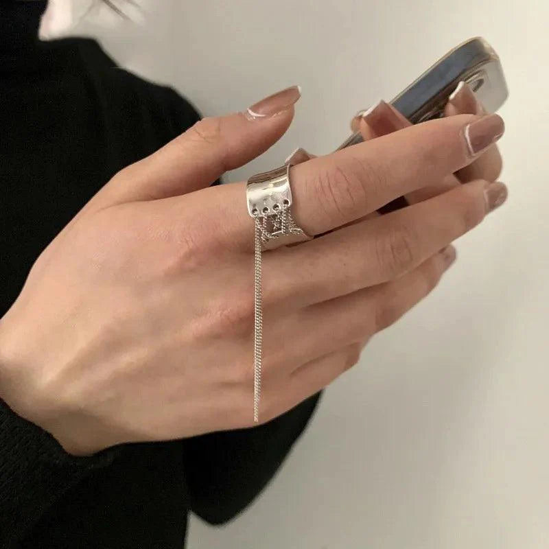 Tassel Finger Ring Silver in Sterling Silver - Heart Crafted Gifts